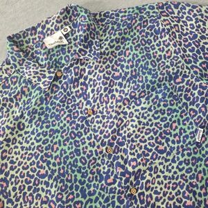 Boardies Apparel Men Medium Short Sleeve Leopard Print Viscose Button Down Shirt